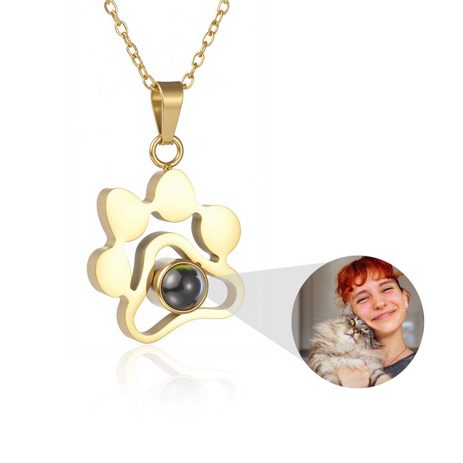 Custom Pet Photo-Projection Paw Print Necklace