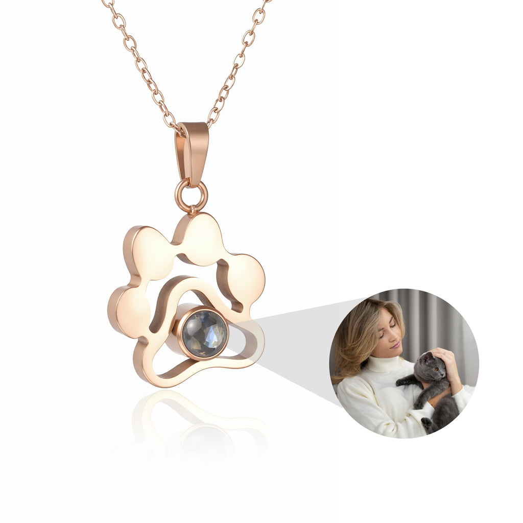 Custom Pet Photo-Projection Paw Print Necklace