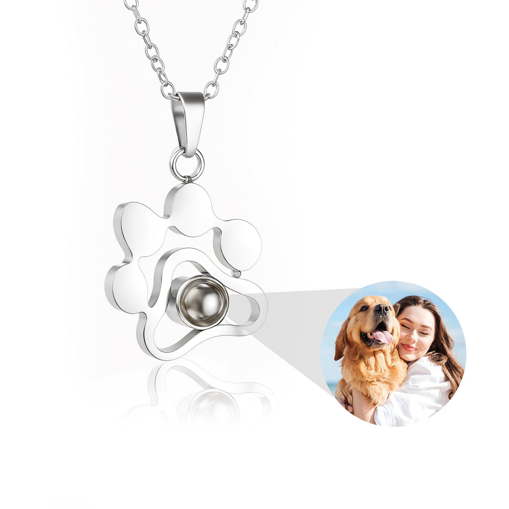Custom Pet Photo-Projection Paw Print Necklace