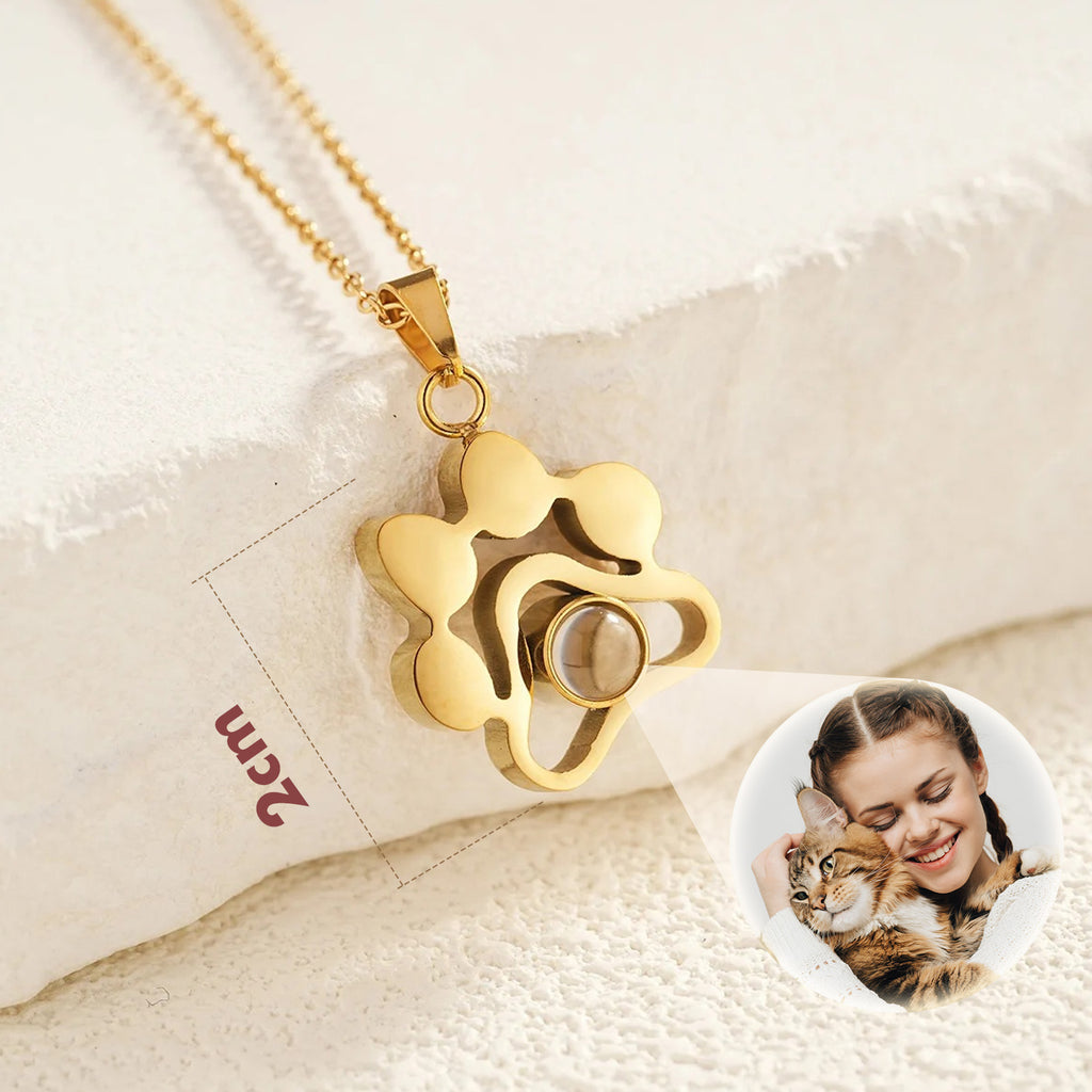 Custom Pet Photo-Projection Paw Print Necklace