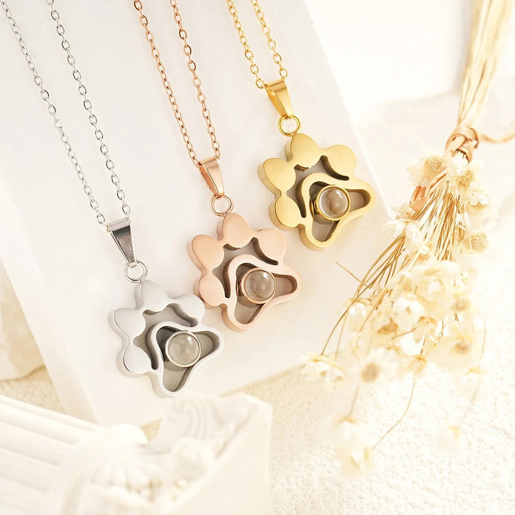 Custom Pet Photo-Projection Paw Print Necklace
