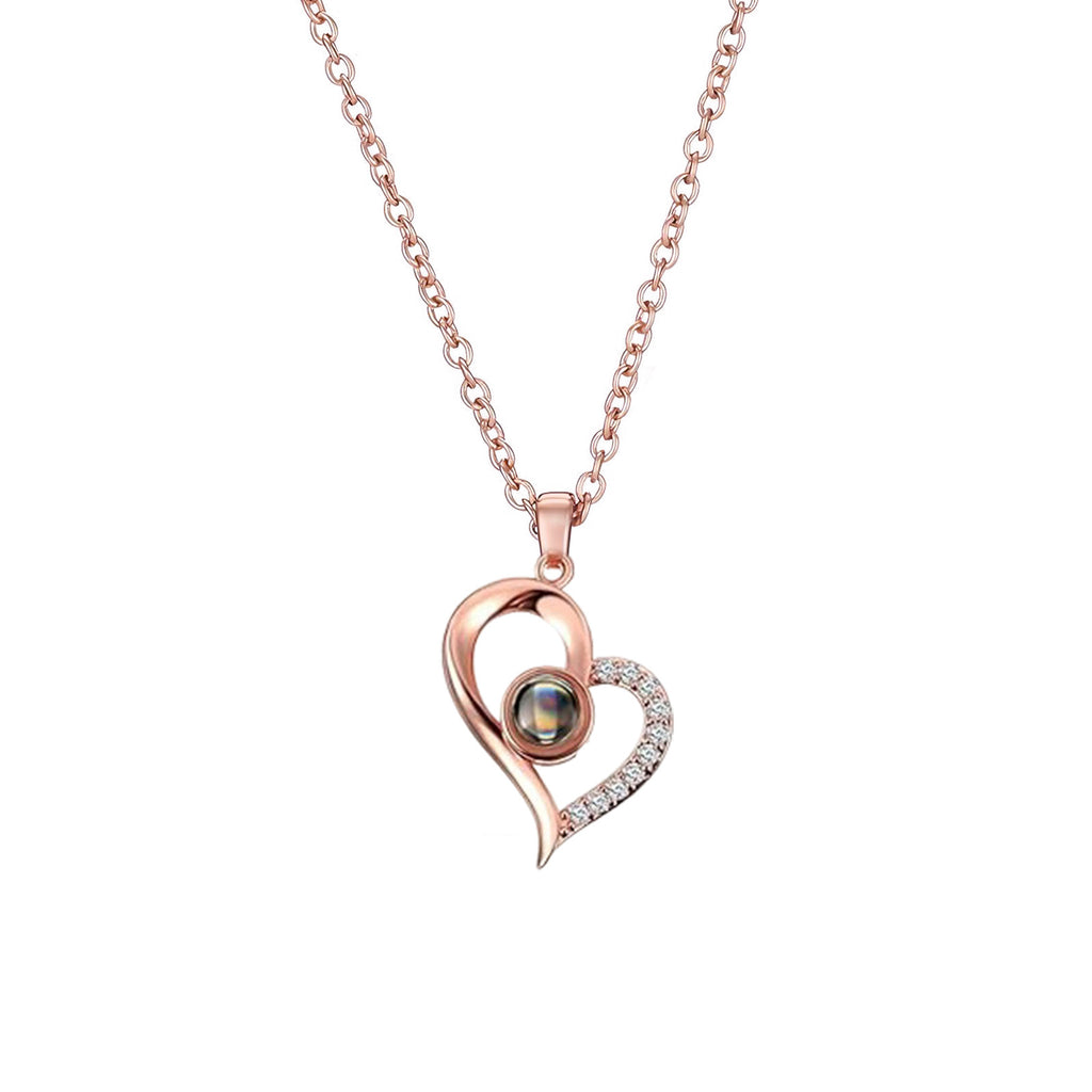 Custom Projection Necklace – “I Love You” in 100 Languages | Heart-Shaped Photo Pendant
