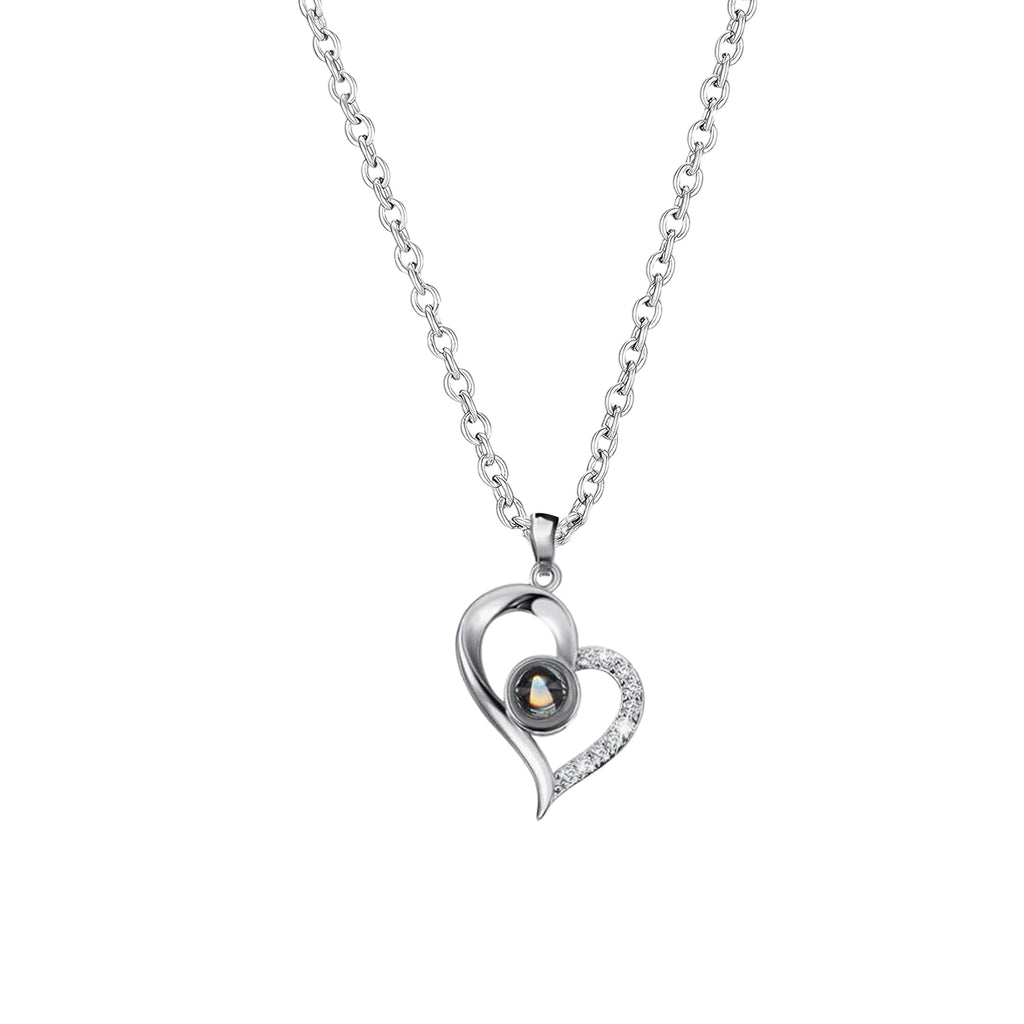 Custom Projection Necklace – “I Love You” in 100 Languages | Heart-Shaped Photo Pendant