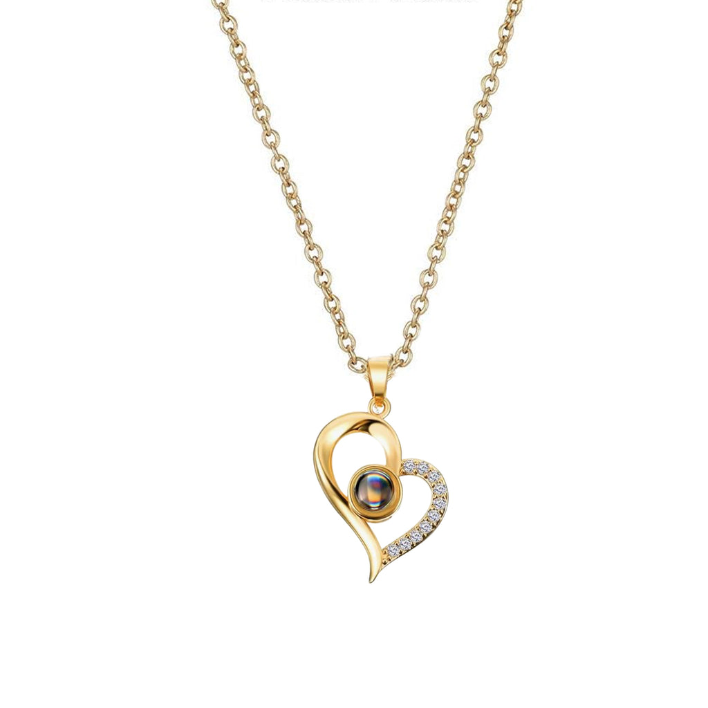 Custom Projection Necklace – “I Love You” in 100 Languages | Heart-Shaped Photo Pendant