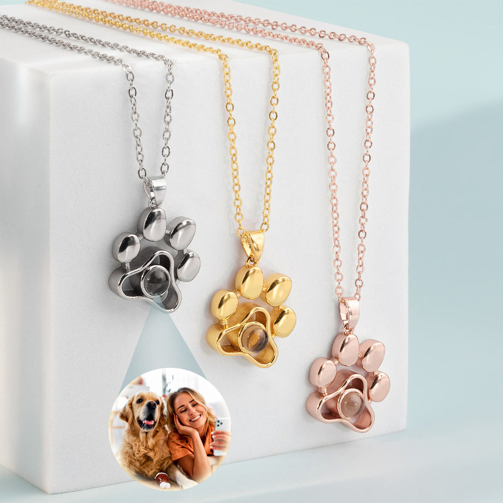 Custom Pet Photo-Projection Paw Print Necklace