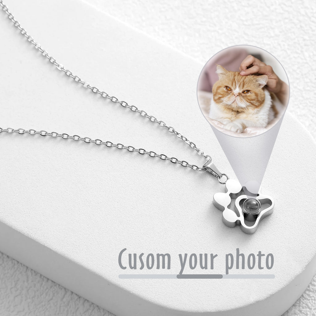 Custom Pet Photo-Projection Paw Print Necklace