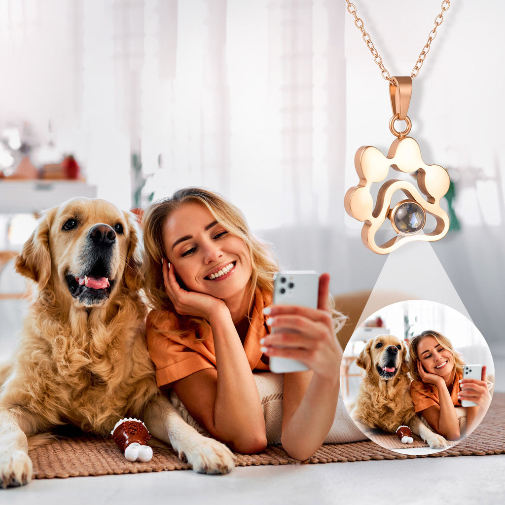 Custom Pet Photo-Projection Paw Print Necklace