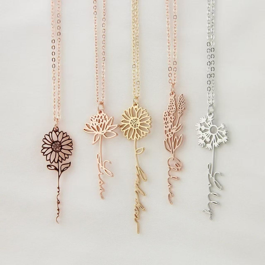 Custom Name Necklace with Birth Flower – Meaningful Personalized Jewelry