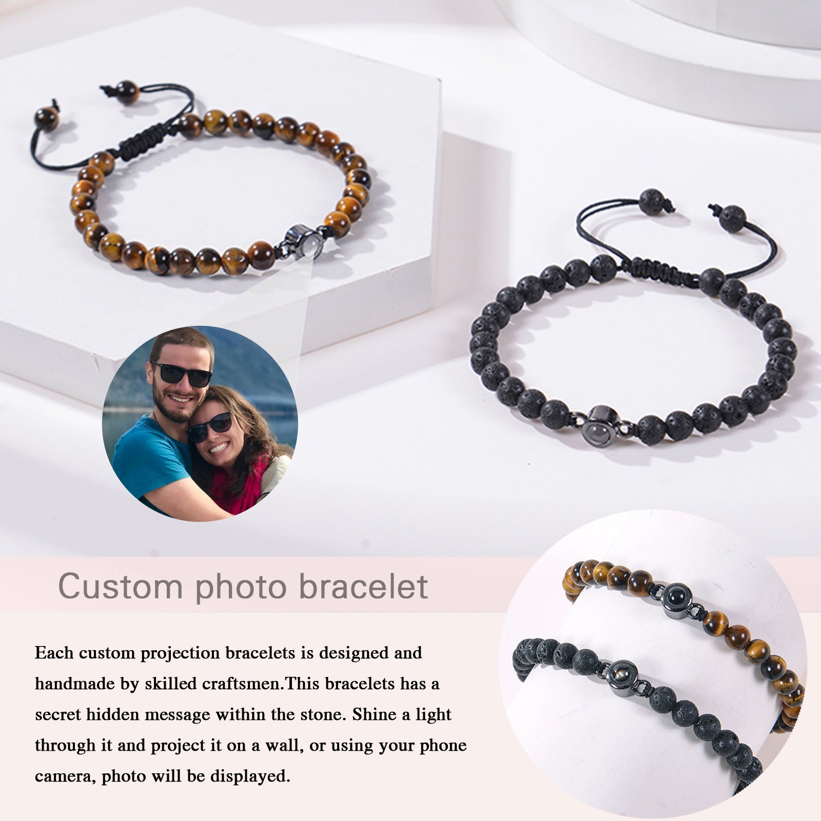 Chinese-Style Lucky Stone Bracelet – Custom Nano-Projection Photo Bracelet