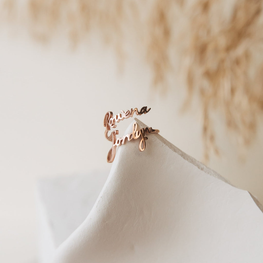 Custom Double Name Ring • Personalized 925 Sterling Silver & Plating Options