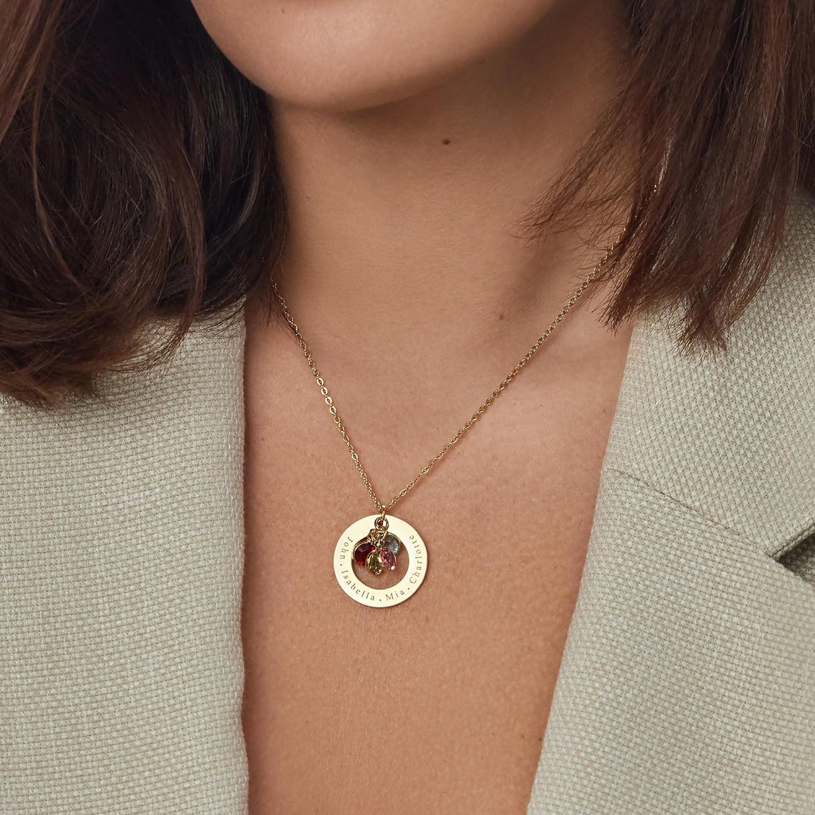 Custom Family Birthstone & Name Disc Necklace – Personalized Mom Jewellery (1–5 Names)