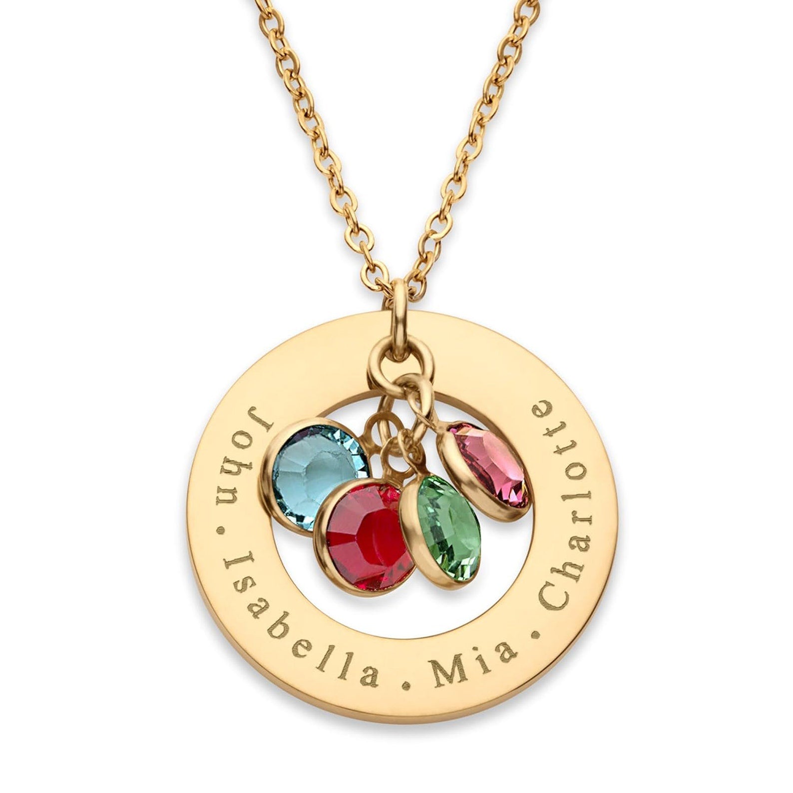 Custom Family Birthstone & Name Disc Necklace – Personalized Mom Jewellery (1–5 Names)