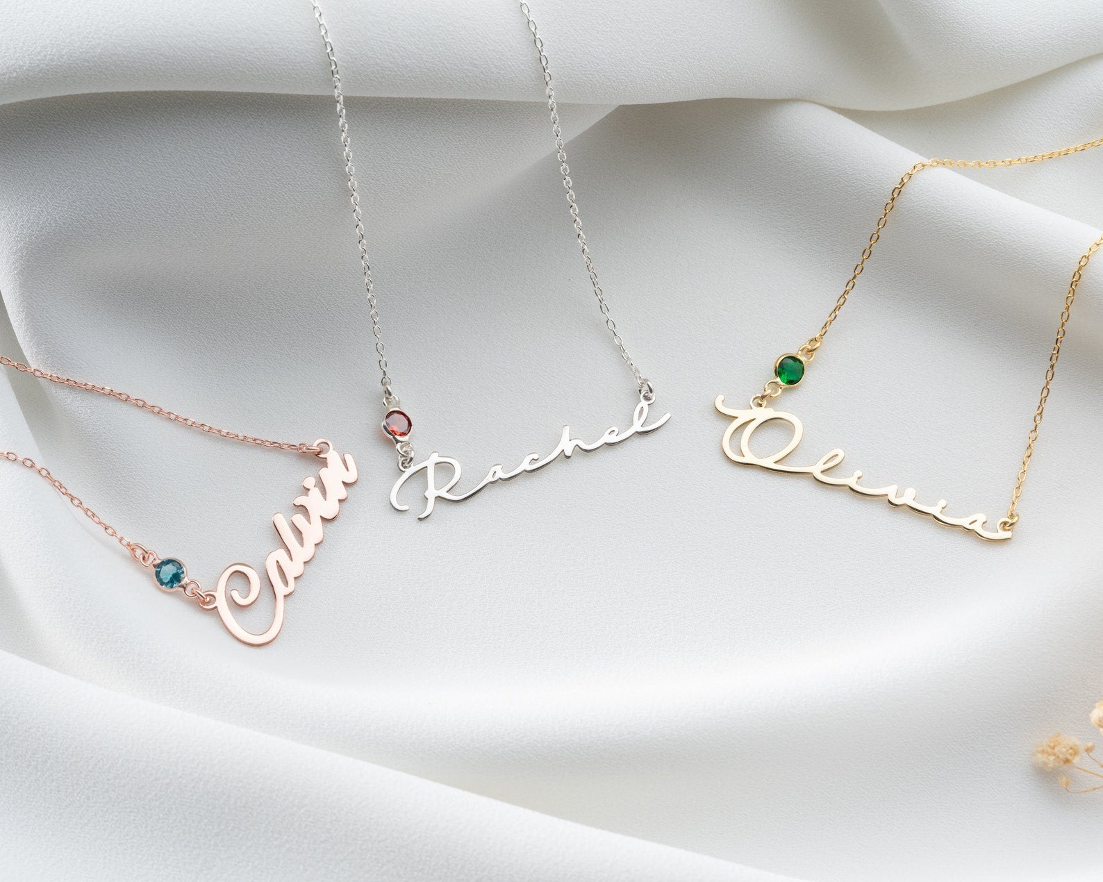Custom Name Necklace with Birthstone – 925 Sterling Silver, 18k Gold Plated